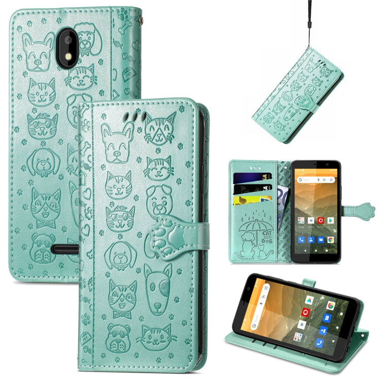 For Vodafone Smart E11 Cat and Dog Embossed Horizontal Flip Phone Leather Case with Holder & Card Slot & Wallet & Lanyard