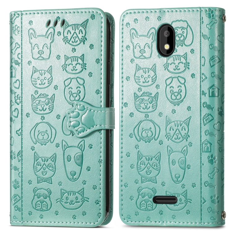 For Vodafone Smart E11 Cat and Dog Embossed Horizontal Flip Phone Leather Case with Holder & Card Slot & Wallet & Lanyard