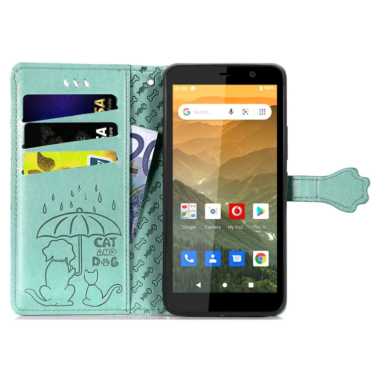 For Vodafone Smart E11 Cat and Dog Embossed Horizontal Flip Phone Leather Case with Holder & Card Slot & Wallet & Lanyard