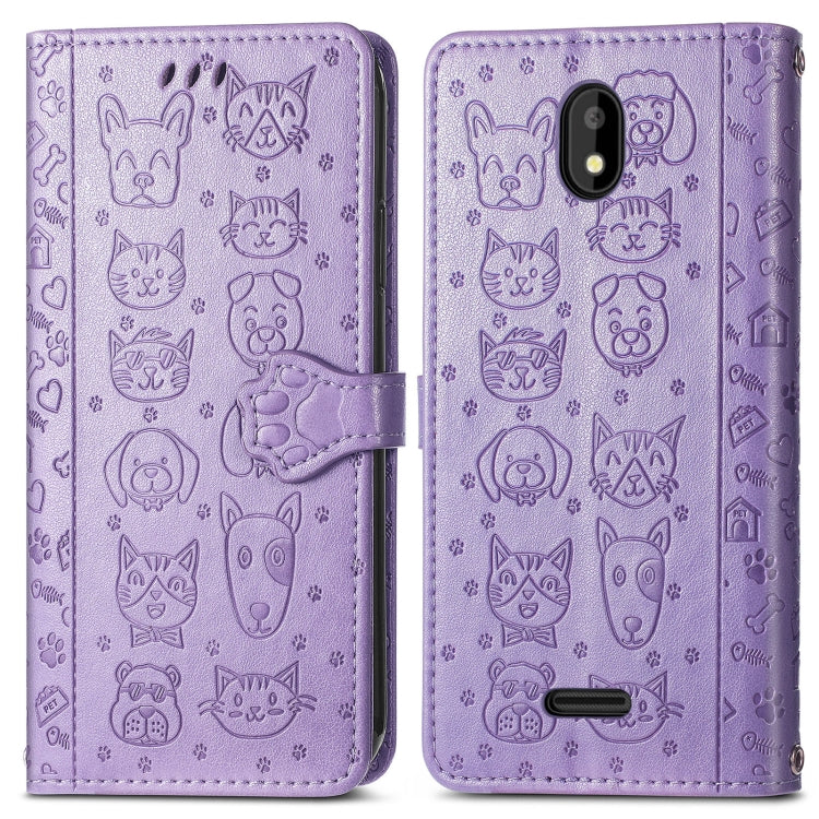 For Vodafone Smart E11 Cat and Dog Embossed Horizontal Flip Phone Leather Case with Holder & Card Slot & Wallet & Lanyard