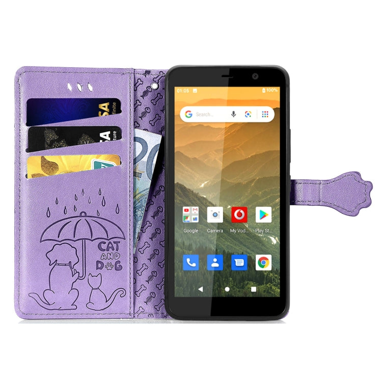 For Vodafone Smart E11 Cat and Dog Embossed Horizontal Flip Phone Leather Case with Holder & Card Slot & Wallet & Lanyard