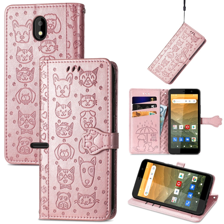 For Vodafone Smart E11 Cat and Dog Embossed Horizontal Flip Phone Leather Case with Holder & Card Slot & Wallet & Lanyard