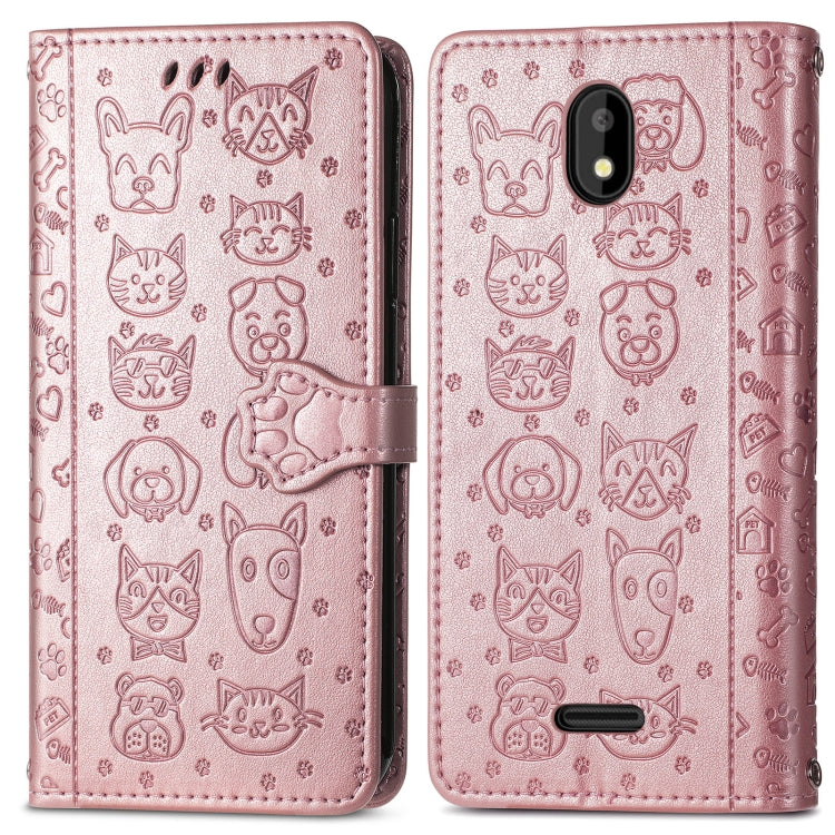 For Vodafone Smart E11 Cat and Dog Embossed Horizontal Flip Phone Leather Case with Holder & Card Slot & Wallet & Lanyard