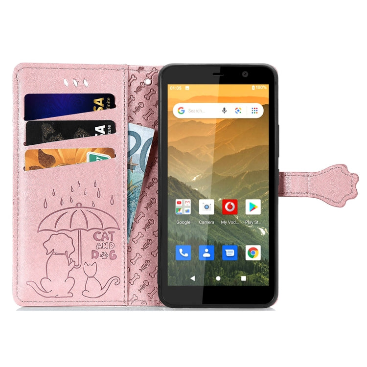 For Vodafone Smart E11 Cat and Dog Embossed Horizontal Flip Phone Leather Case with Holder & Card Slot & Wallet & Lanyard
