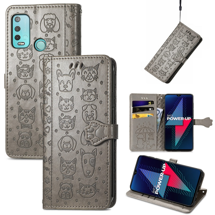 For Wiko Power U30 Cat and Dog Embossed Horizontal Flip Phone Leather Case with Holder & Card Slot & Wallet & Lanyard