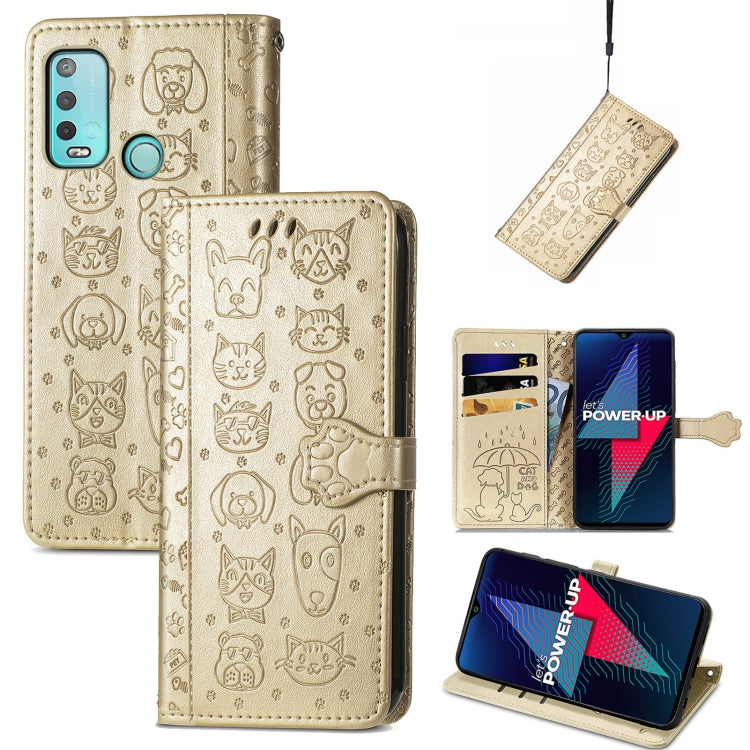 For Wiko Power U30 Cat and Dog Embossed Horizontal Flip Phone Leather Case with Holder & Card Slot & Wallet & Lanyard
