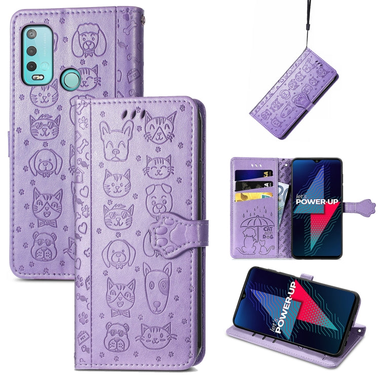 For Wiko Power U30 Cat and Dog Embossed Horizontal Flip Phone Leather Case with Holder & Card Slot & Wallet & Lanyard