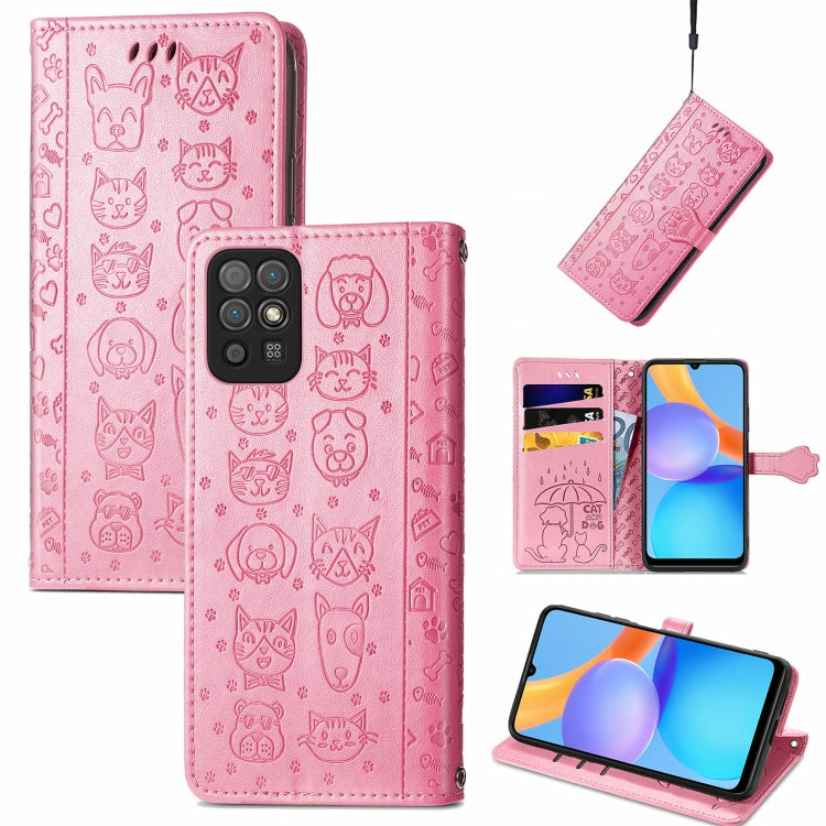 For Honor Play 5T Youth Cat and Dog Embossed Horizontal Flip Phone Leather Case with Holder & Card Slot & Wallet & Lanyard