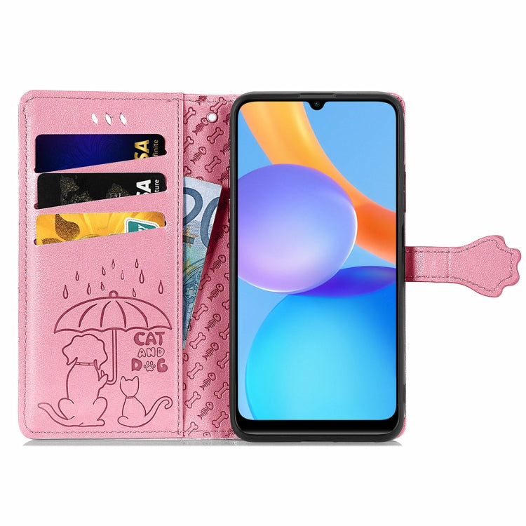 For Honor Play 5T Youth Cat and Dog Embossed Horizontal Flip Phone Leather Case with Holder & Card Slot & Wallet & Lanyard