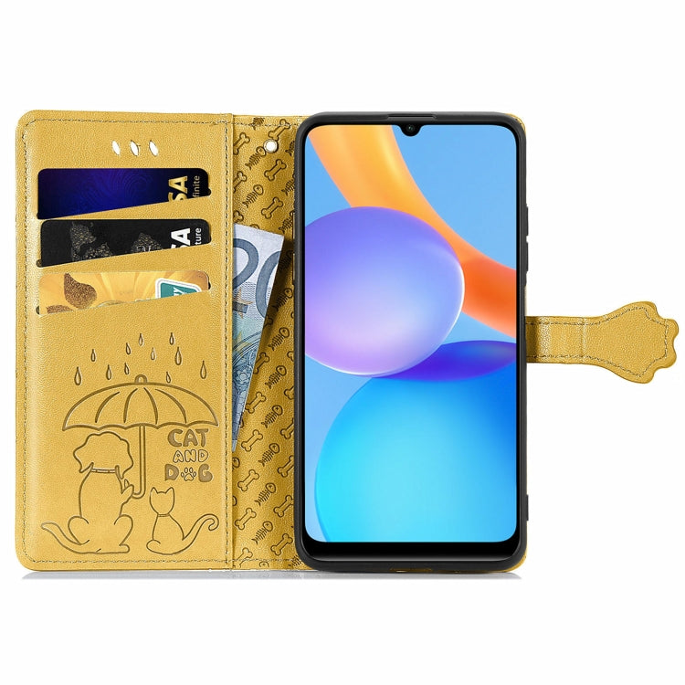 For Honor Play 5T Youth Cat and Dog Embossed Horizontal Flip Phone Leather Case with Holder & Card Slot & Wallet & Lanyard