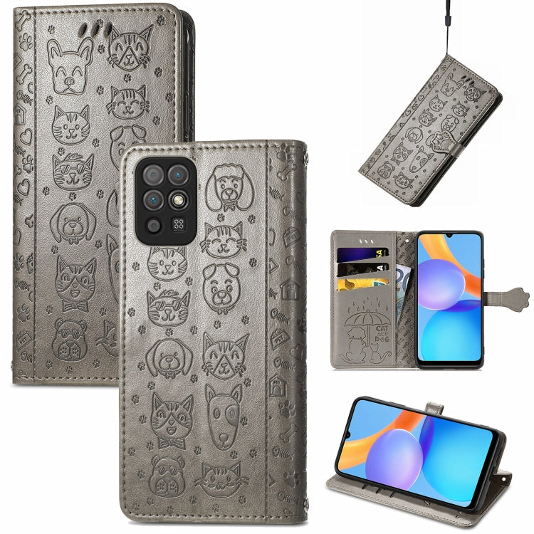 For Honor Play 5T Youth Cat and Dog Embossed Horizontal Flip Phone Leather Case with Holder & Card Slot & Wallet & Lanyard