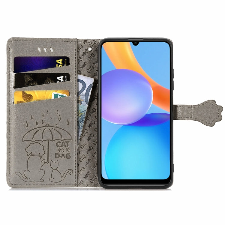For Honor Play 5T Youth Cat and Dog Embossed Horizontal Flip Phone Leather Case with Holder & Card Slot & Wallet & Lanyard