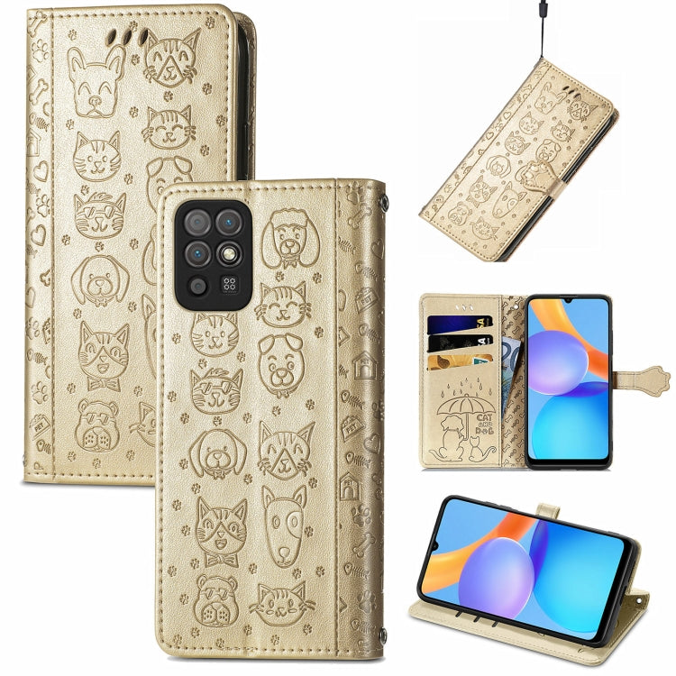 For Honor Play 5T Youth Cat and Dog Embossed Horizontal Flip Phone Leather Case with Holder & Card Slot & Wallet & Lanyard