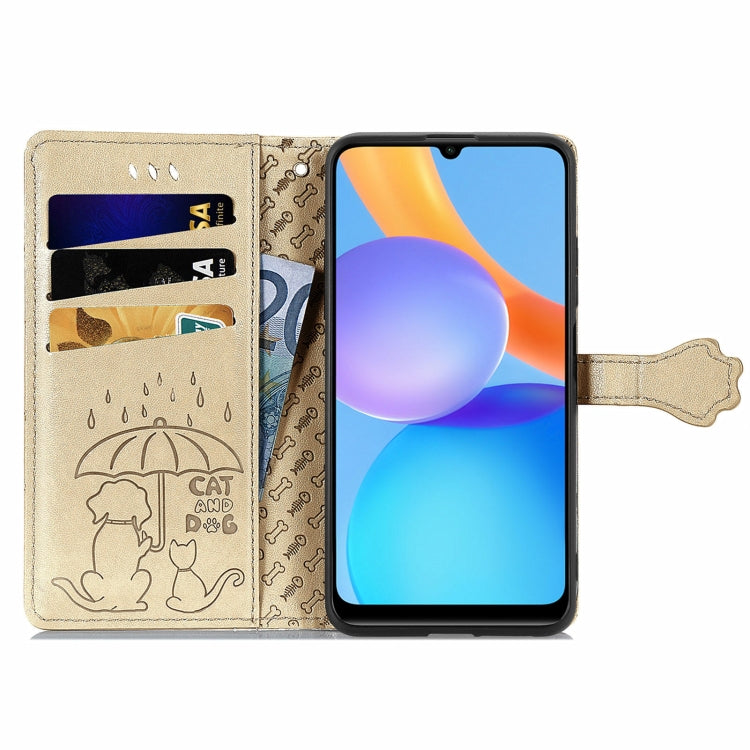For Honor Play 5T Youth Cat and Dog Embossed Horizontal Flip Phone Leather Case with Holder & Card Slot & Wallet & Lanyard