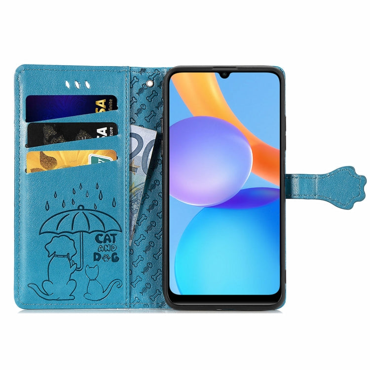 For Honor Play 5T Youth Cat and Dog Embossed Horizontal Flip Phone Leather Case with Holder & Card Slot & Wallet & Lanyard