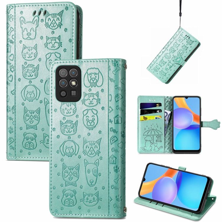 For Honor Play 5T Youth Cat and Dog Embossed Horizontal Flip Phone Leather Case with Holder & Card Slot & Wallet & Lanyard