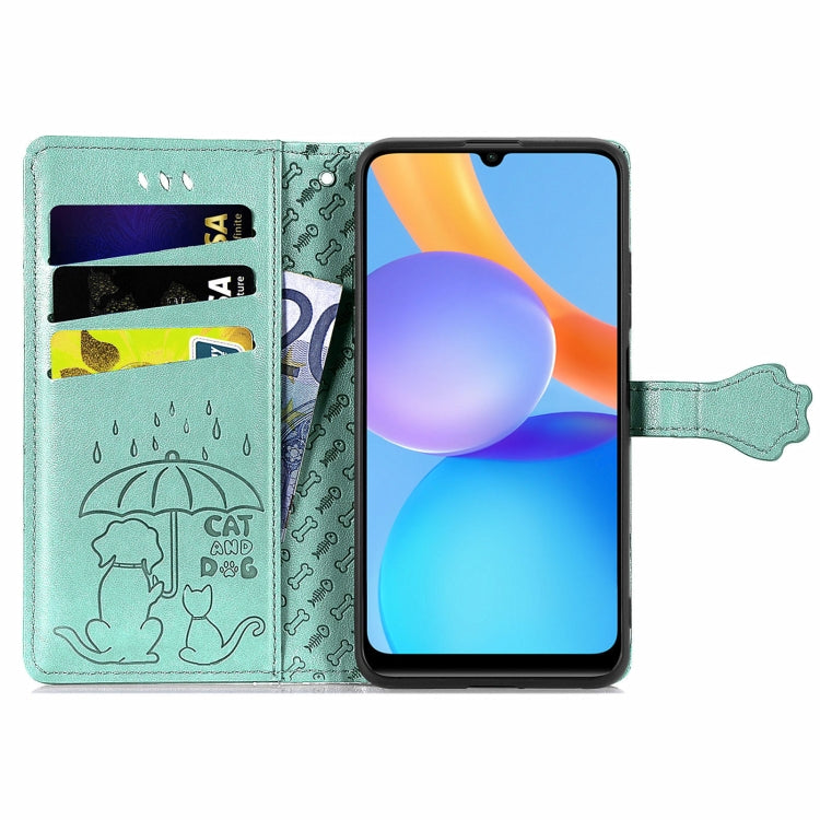 For Honor Play 5T Youth Cat and Dog Embossed Horizontal Flip Phone Leather Case with Holder & Card Slot & Wallet & Lanyard
