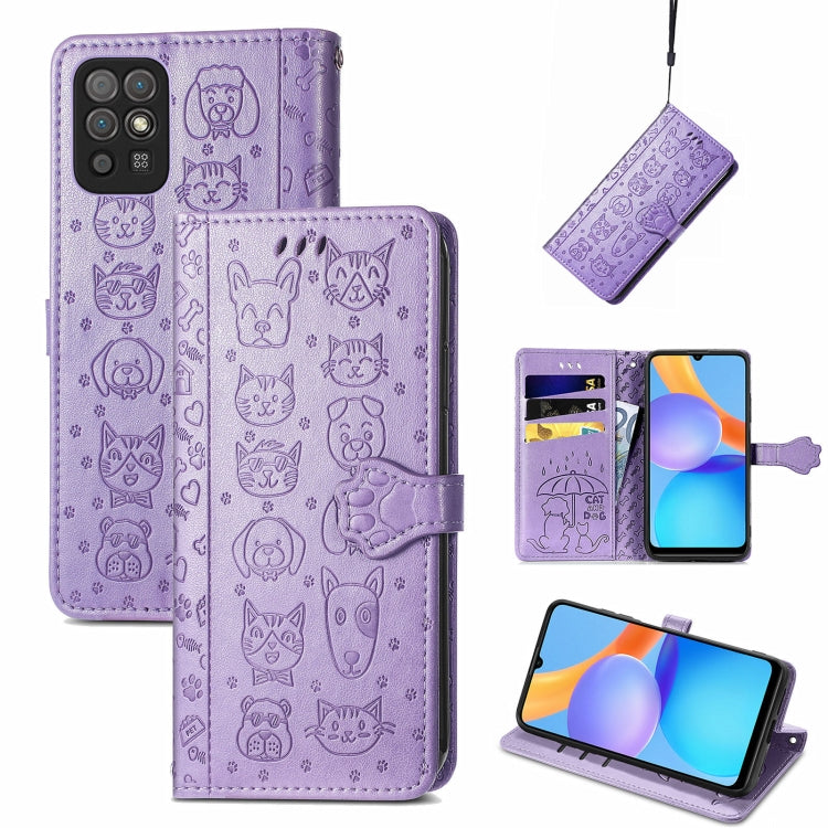 For Honor Play 5T Youth Cat and Dog Embossed Horizontal Flip Phone Leather Case with Holder & Card Slot & Wallet & Lanyard