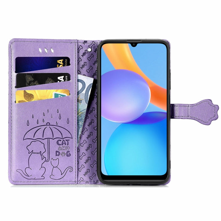For Honor Play 5T Youth Cat and Dog Embossed Horizontal Flip Phone Leather Case with Holder & Card Slot & Wallet & Lanyard