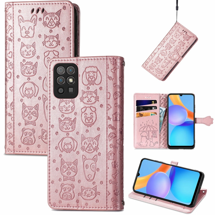 For Honor Play 5T Youth Cat and Dog Embossed Horizontal Flip Phone Leather Case with Holder & Card Slot & Wallet & Lanyard