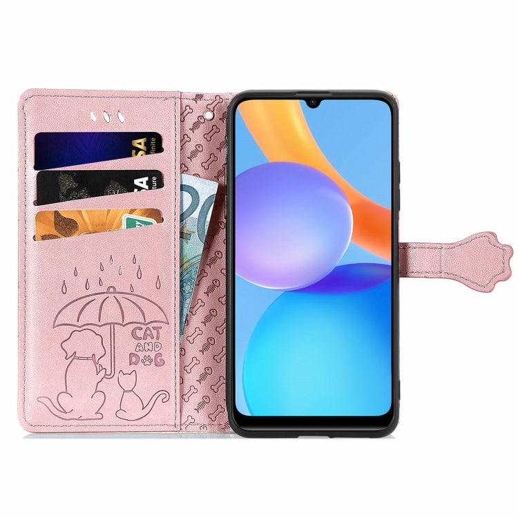For Honor Play 5T Youth Cat and Dog Embossed Horizontal Flip Phone Leather Case with Holder & Card Slot & Wallet & Lanyard
