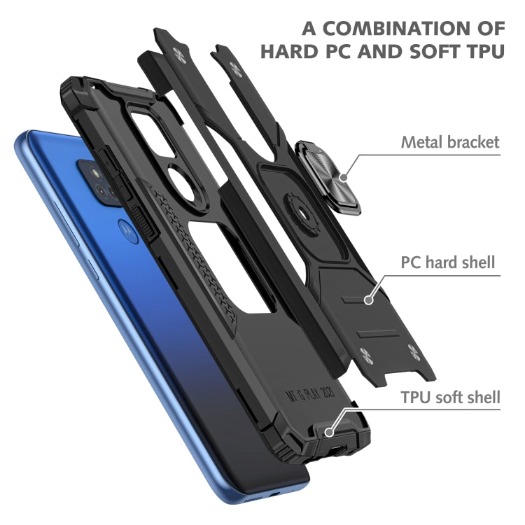 For Motorola Moto G Play (2021) Magnetic Armor Shockproof TPU + PC Phone Case with Metal Ring Holder