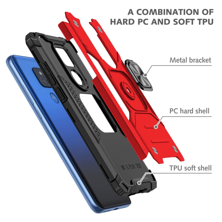For Motorola Moto G Play (2021) Magnetic Armor Shockproof TPU + PC Phone Case with Metal Ring Holder
