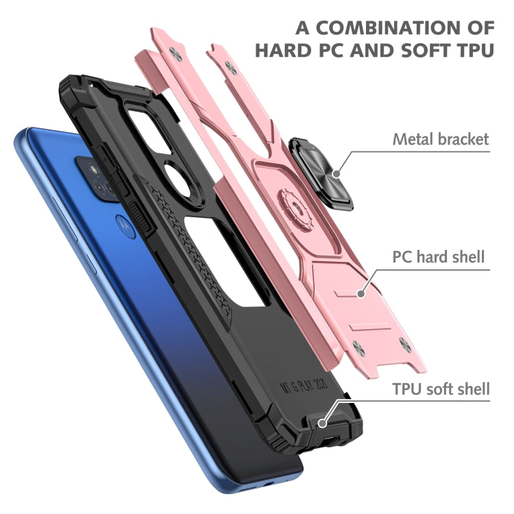 For Motorola Moto G Play (2021) Magnetic Armor Shockproof TPU + PC Phone Case with Metal Ring Holder