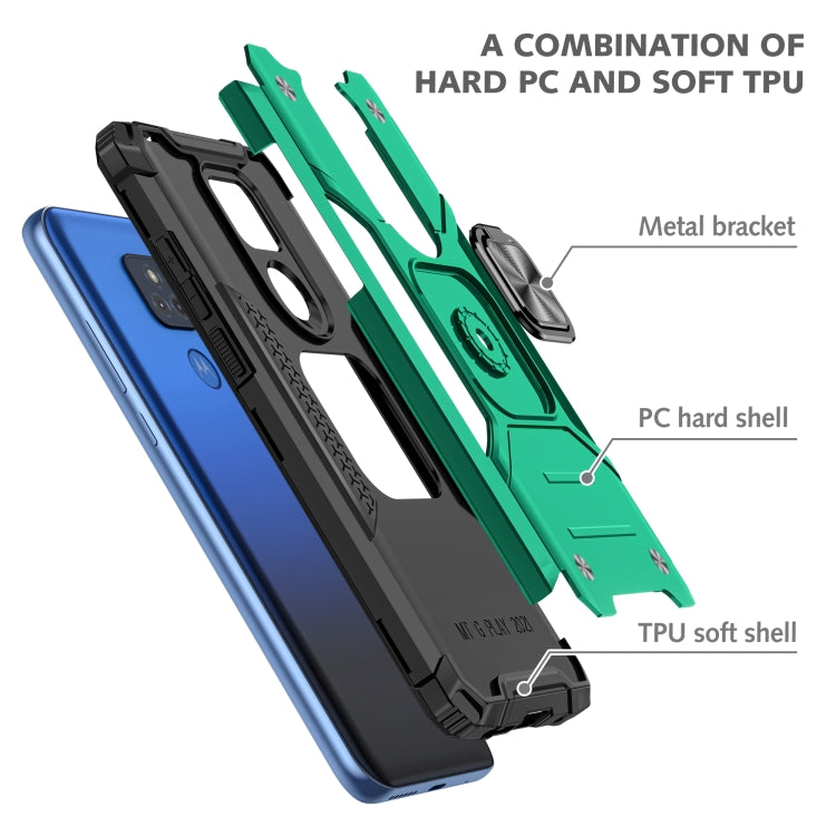 For Motorola Moto G Play (2021) Magnetic Armor Shockproof TPU + PC Phone Case with Metal Ring Holder