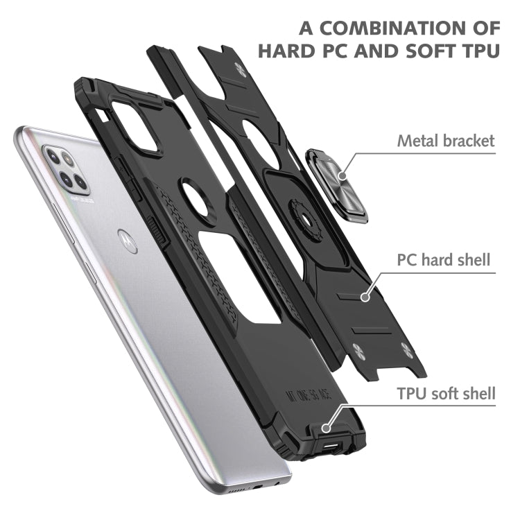 For Motorola One 5G Ace Magnetic Armor Shockproof TPU + PC Phone Case with Metal Ring Holder
