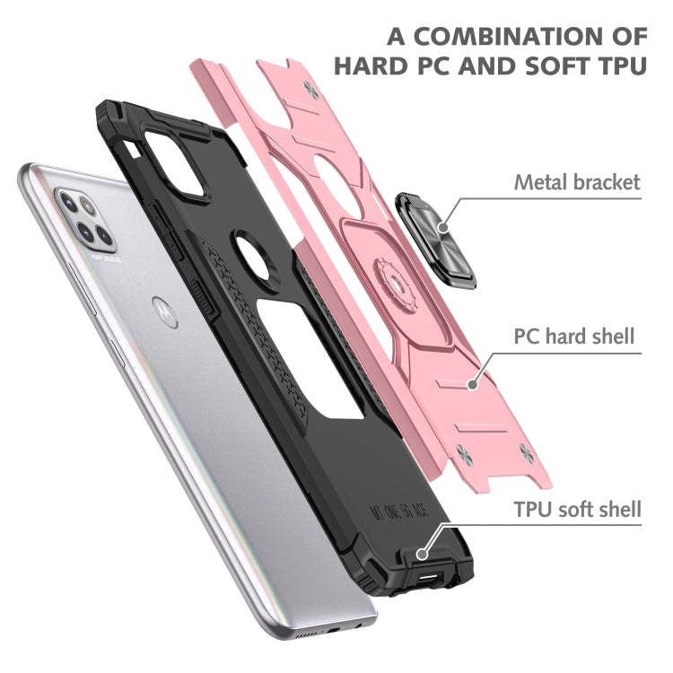 For Motorola One 5G Ace Magnetic Armor Shockproof TPU + PC Phone Case with Metal Ring Holder