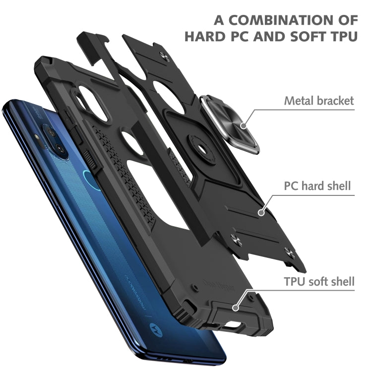 For Motorola One Hyper Magnetic Armor Shockproof TPU + PC Phone Case with Metal Ring Holder