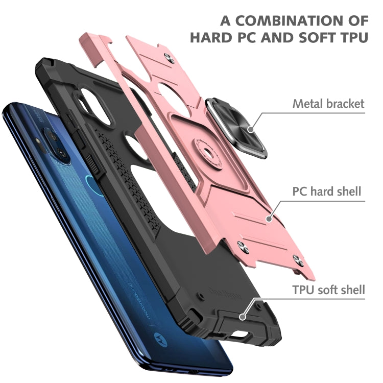 For Motorola One Hyper Magnetic Armor Shockproof TPU + PC Phone Case with Metal Ring Holder