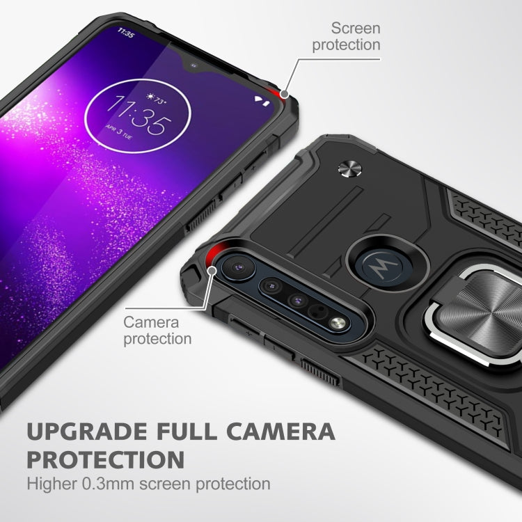 For Motorola One Macro / Moto G8 Plus Magnetic Armor Shockproof TPU + PC Phone Case with Metal Ring Holder