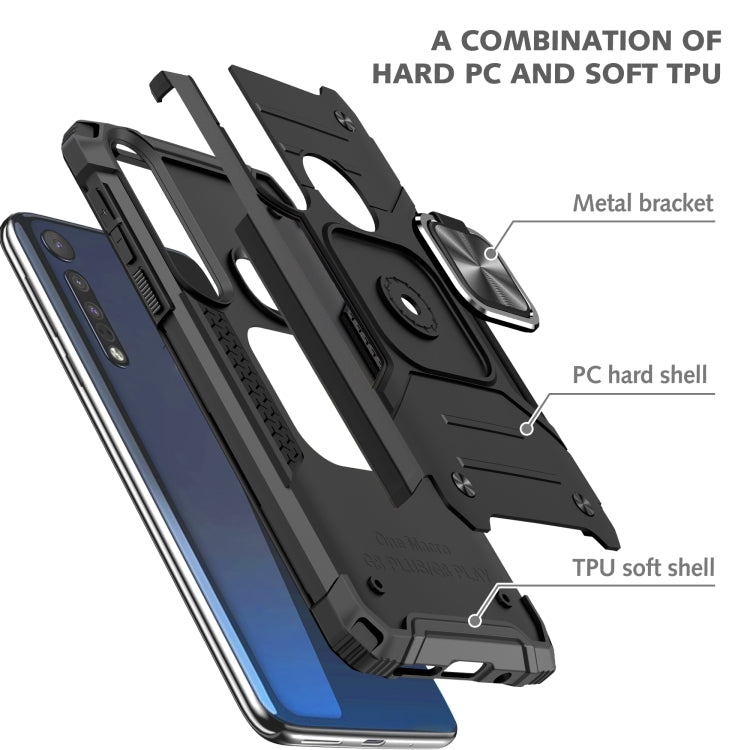 For Motorola One Macro / Moto G8 Plus Magnetic Armor Shockproof TPU + PC Phone Case with Metal Ring Holder