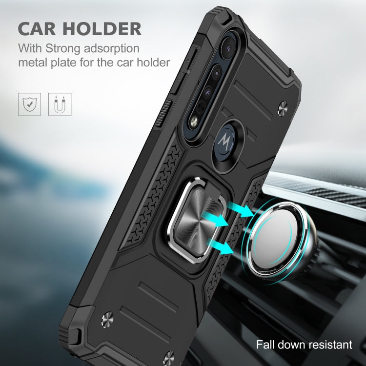 For Motorola One Macro / Moto G8 Plus Magnetic Armor Shockproof TPU + PC Phone Case with Metal Ring Holder