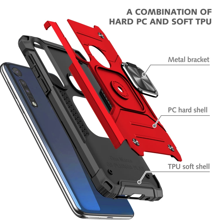 For Motorola One Macro / Moto G8 Plus Magnetic Armor Shockproof TPU + PC Phone Case with Metal Ring Holder
