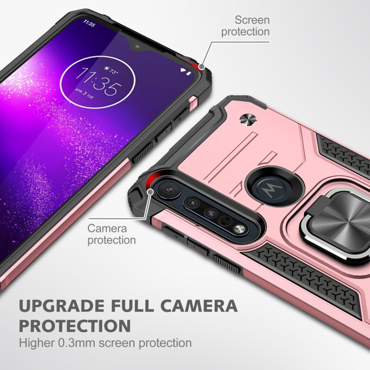 For Motorola One Macro / Moto G8 Plus Magnetic Armor Shockproof TPU + PC Phone Case with Metal Ring Holder