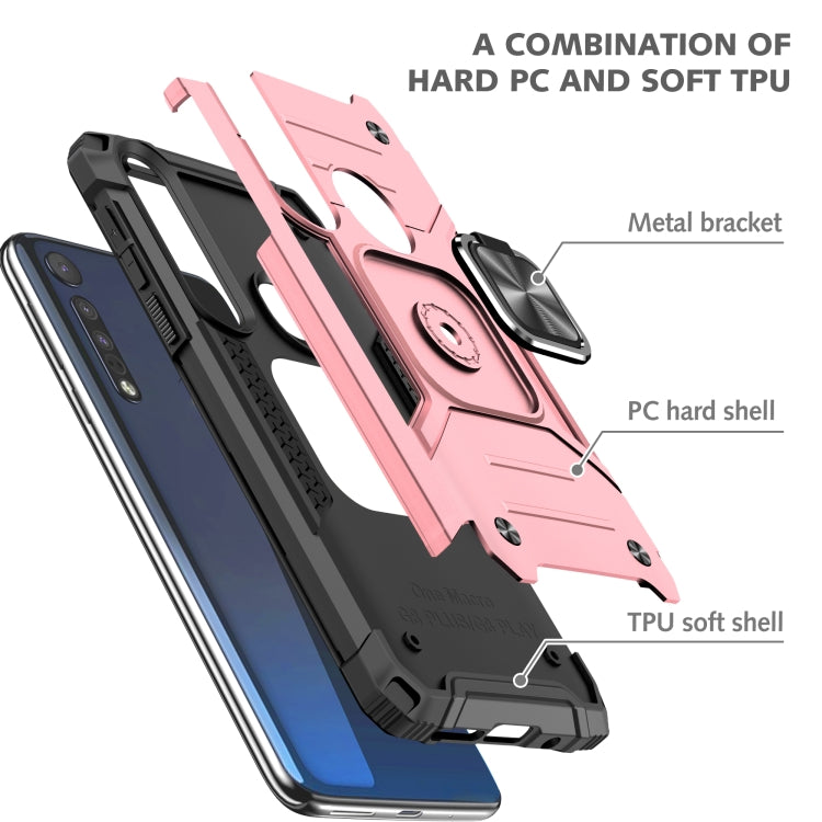 For Motorola One Macro / Moto G8 Plus Magnetic Armor Shockproof TPU + PC Phone Case with Metal Ring Holder