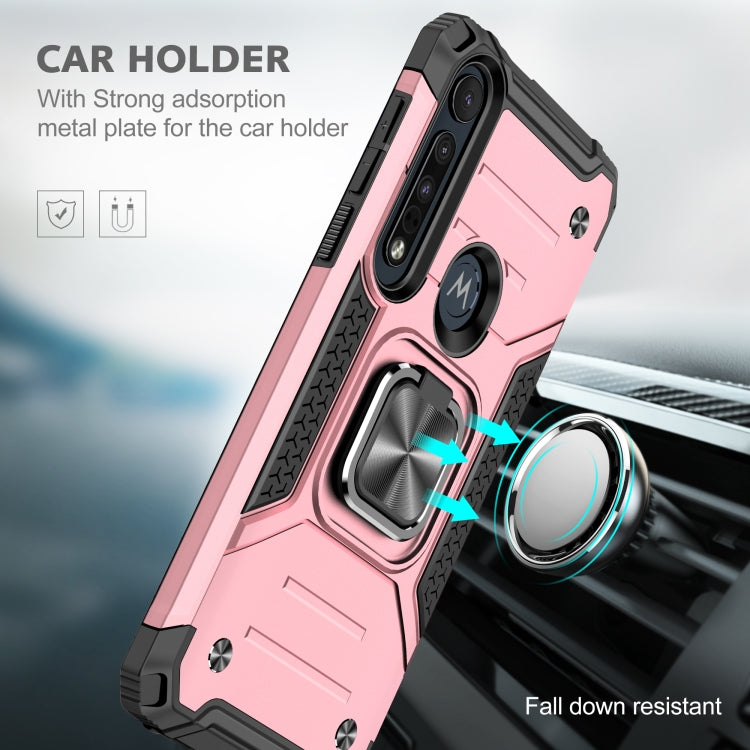 For Motorola One Macro / Moto G8 Plus Magnetic Armor Shockproof TPU + PC Phone Case with Metal Ring Holder