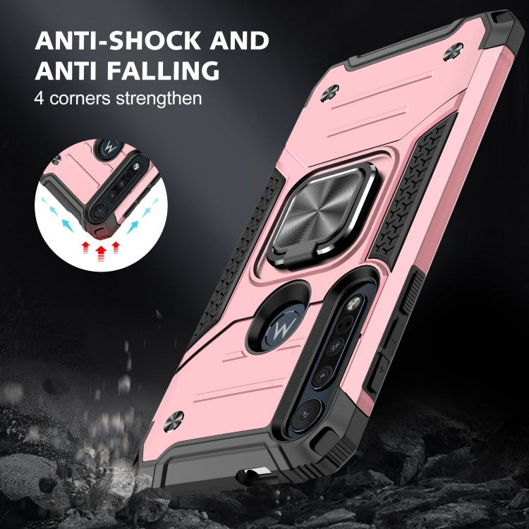 For Motorola One Macro / Moto G8 Plus Magnetic Armor Shockproof TPU + PC Phone Case with Metal Ring Holder