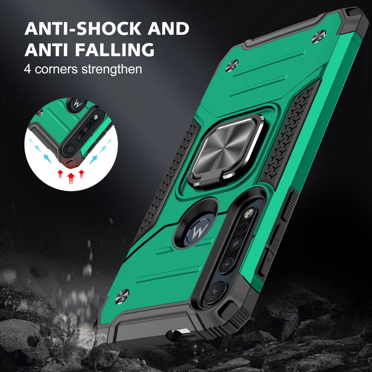 For Motorola One Macro / Moto G8 Plus Magnetic Armor Shockproof TPU + PC Phone Case with Metal Ring Holder