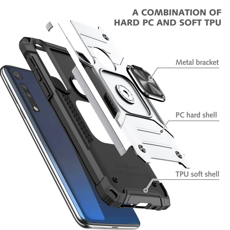 For Motorola One Macro / Moto G8 Plus Magnetic Armor Shockproof TPU + PC Phone Case with Metal Ring Holder