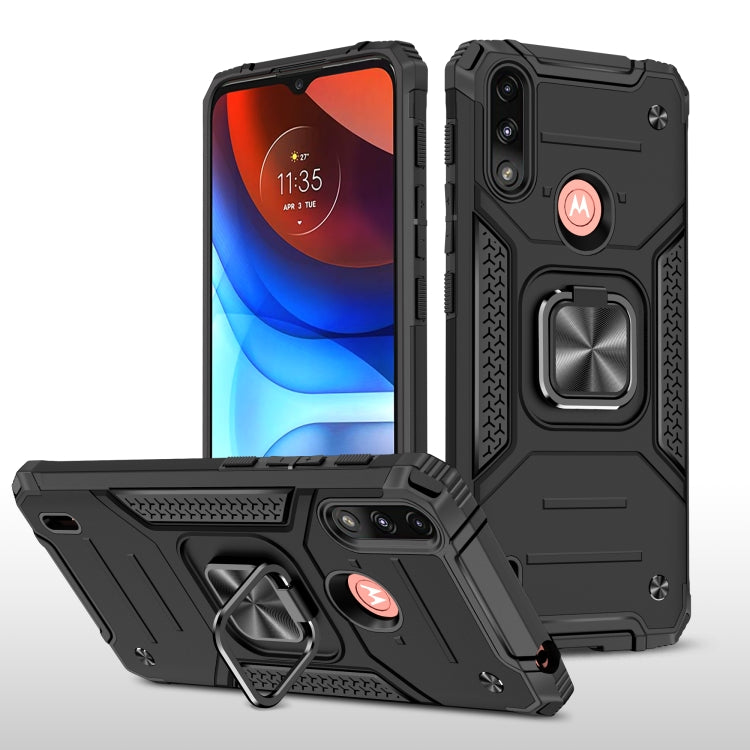 For Motorola Moto E7 Power Magnetic Armor Shockproof TPU + PC Phone Case with Metal Ring Holder