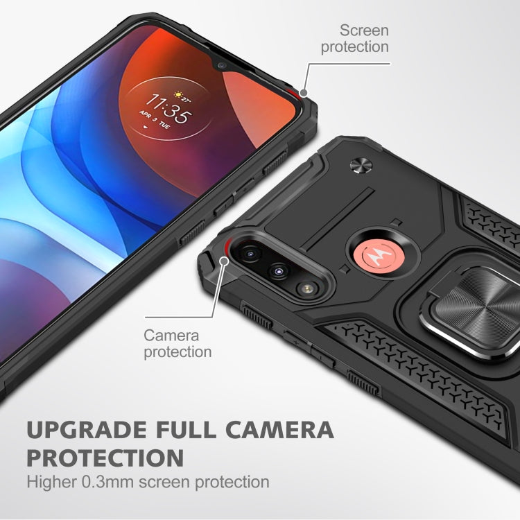 For Motorola Moto E7 Power Magnetic Armor Shockproof TPU + PC Phone Case with Metal Ring Holder