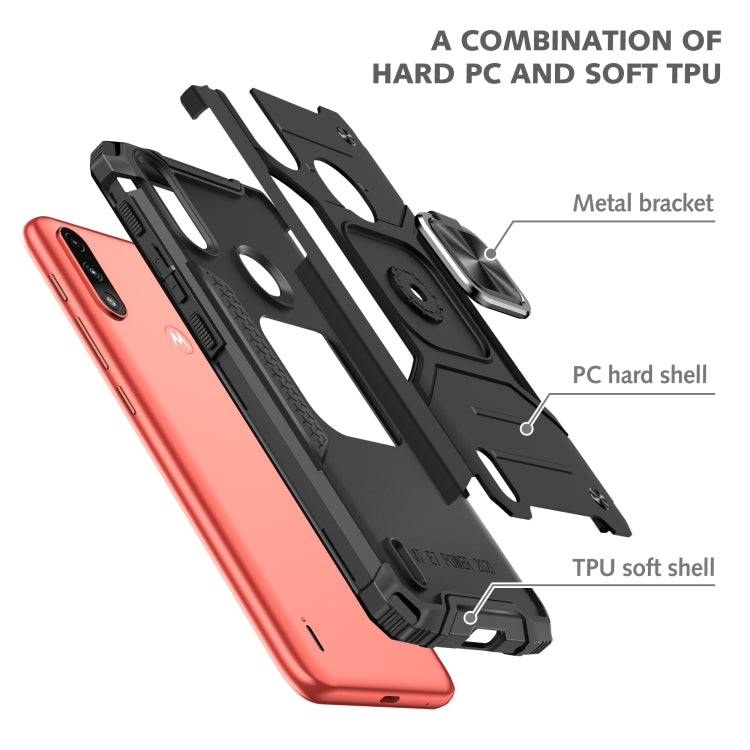 For Motorola Moto E7 Power Magnetic Armor Shockproof TPU + PC Phone Case with Metal Ring Holder