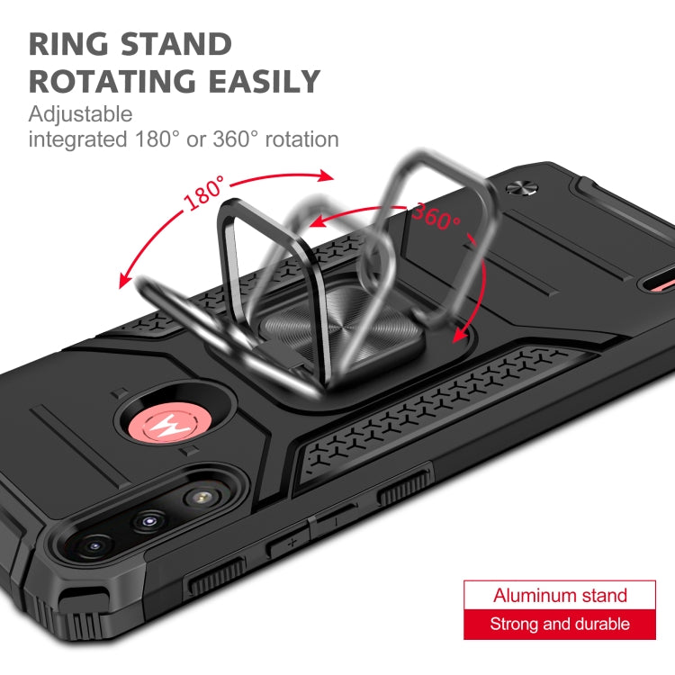 For Motorola Moto E7 Power Magnetic Armor Shockproof TPU + PC Phone Case with Metal Ring Holder