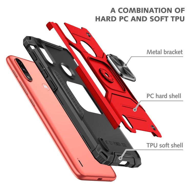 For Motorola Moto E7 Power Magnetic Armor Shockproof TPU + PC Phone Case with Metal Ring Holder