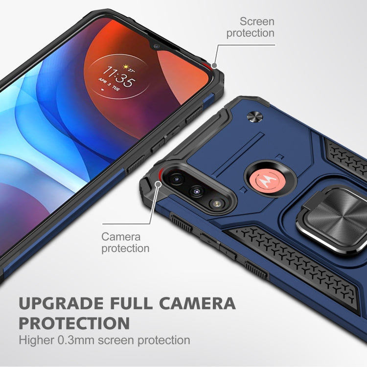 For Motorola Moto E7 Power Magnetic Armor Shockproof TPU + PC Phone Case with Metal Ring Holder