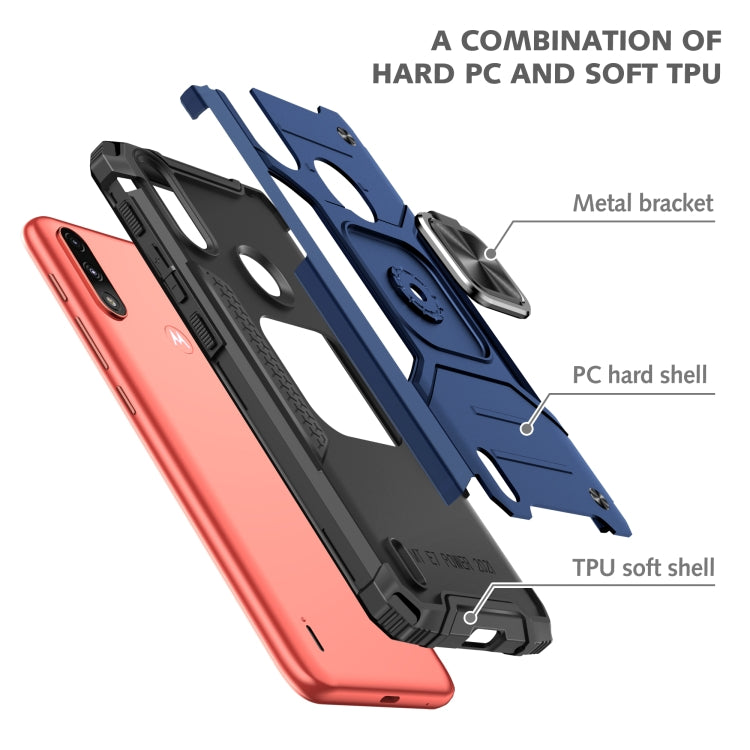 For Motorola Moto E7 Power Magnetic Armor Shockproof TPU + PC Phone Case with Metal Ring Holder